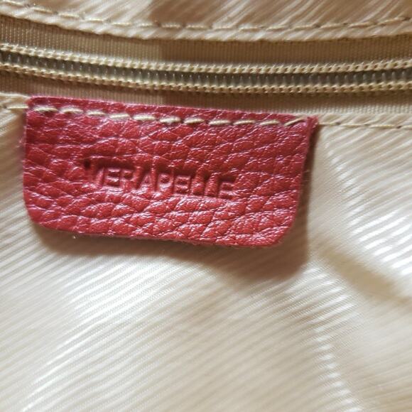 Vera Pelle Shoulder Bag Large Red Pebble Leather Purse with Ring Stitch Detail - Picture 11 of 11